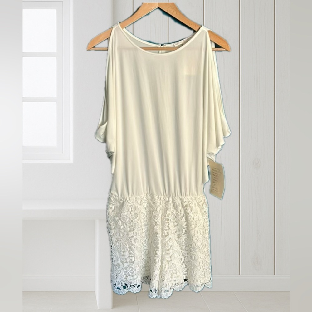 Boston Proper White Dolman Cut Out Sleeve Lace Romper